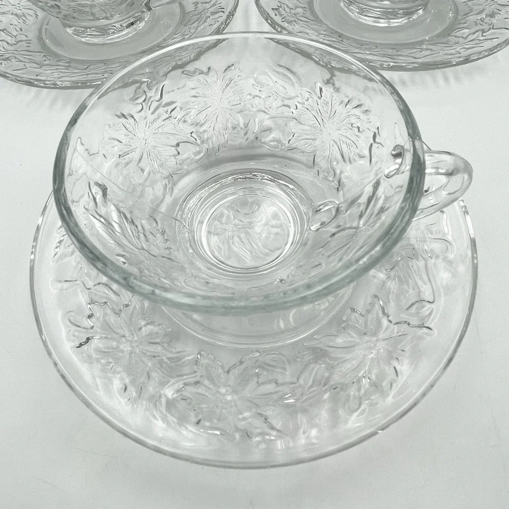 Vintage 1980s Princess House Fantasia Cup & Saucer Clear Crystal Set of 3